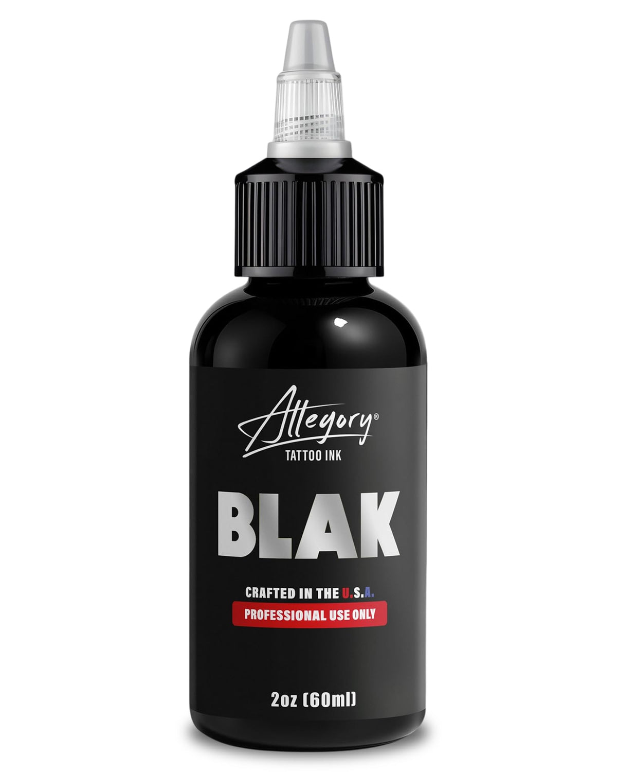 Allegory BLAK front bottle showing clear PET container and label for identification