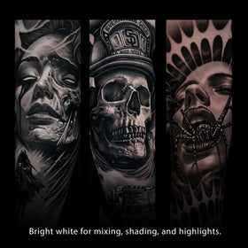 Allegory white ink on tattoo needle demonstrating precise application