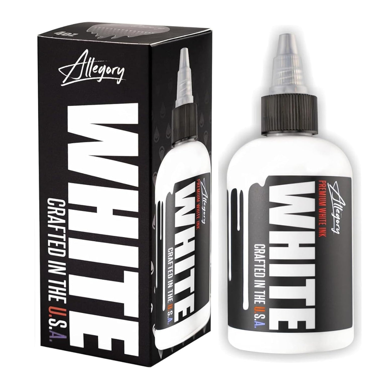 Allegory white label close-up highlighting ingredients and manufacturing details