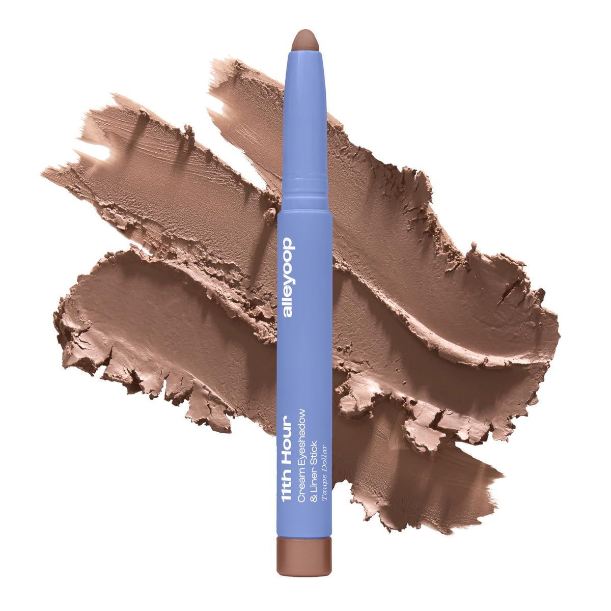 ALLEYOOP front packaging showing the Taupe Matte stick and benefit of easy application