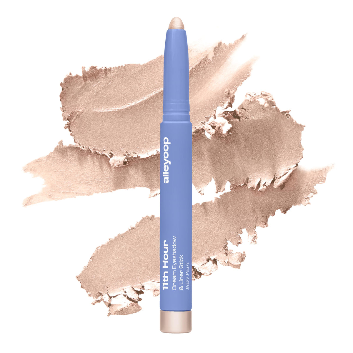 ALLEYOOP front view of 11th Hour stick showing champagne shimmer and compact design benefit