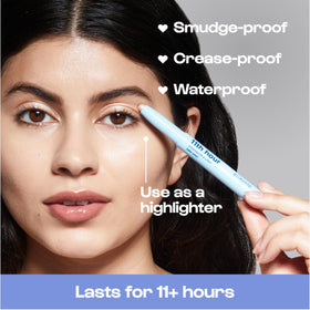 ALLEYOOP applied on model eye demonstrating subtle highlight and crease-resistant benefit