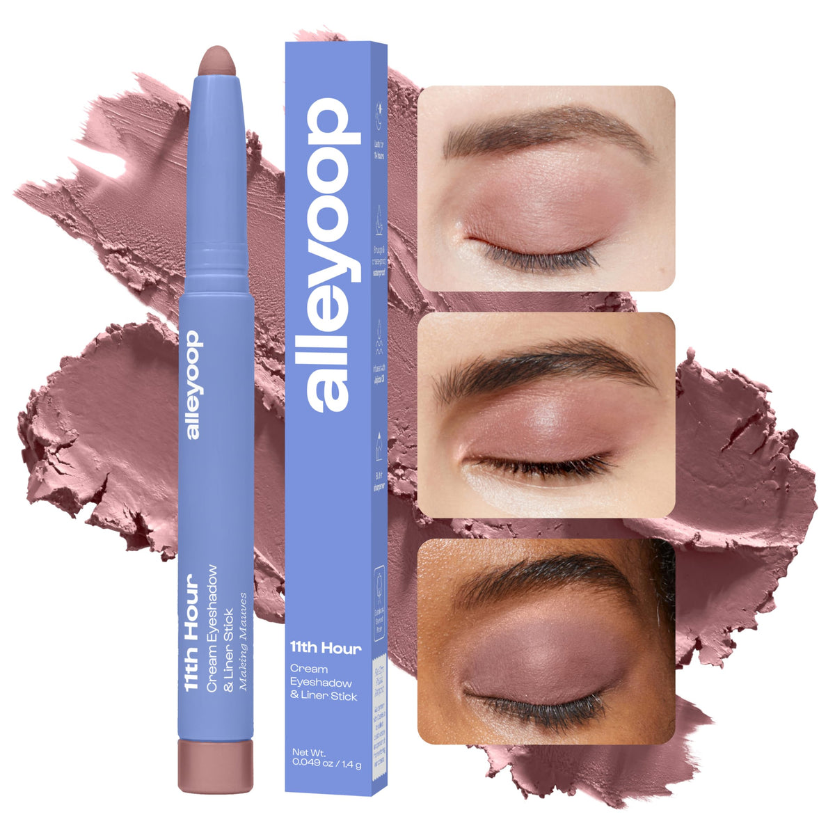 ALLEYOOP swatch of mauve matte on skin demonstrating rich pigment and blendability
