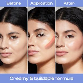 ALLEYOOP applying cream blush to cheek, easy blend for instant color boost