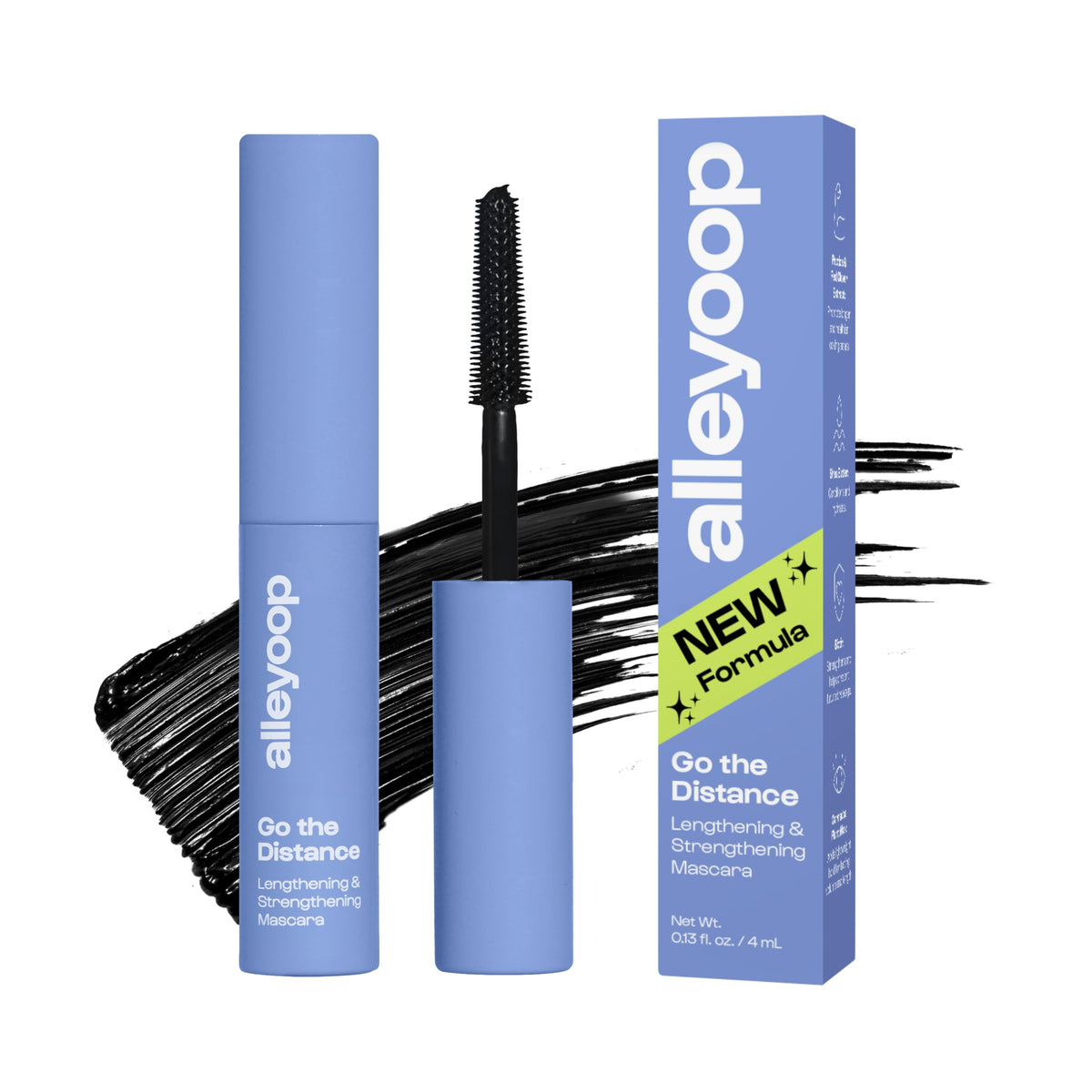 ALLEYOOP front packaging mini tube showing compact black mascara