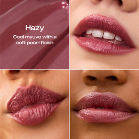 ALLEYOOP lip swatches Hazy and Daylight showing color payoff and shine