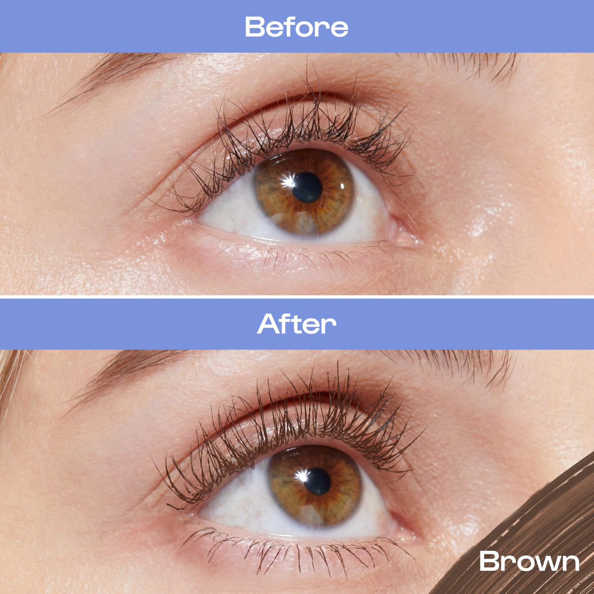 ALLEYOOP mascara brown texture on brush highlighting lightweight tubing formula benefits