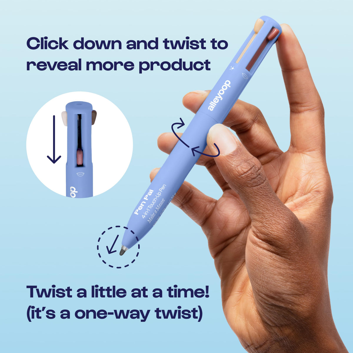 ALLEYOOP pen inside a purse for on-the-go touch-ups and clutter reduction