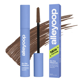ALLEYOOP brown mascara front packaging shows compact travel friendly tube and clean design