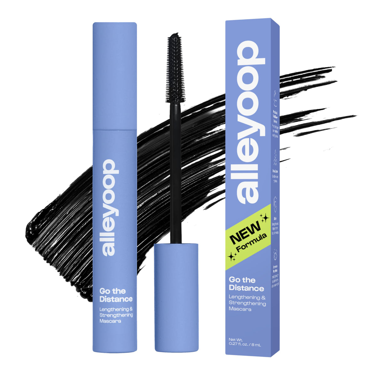 alleyoop tubing mascara front packaging shows sleek tube and clear labeling benefit quick identification