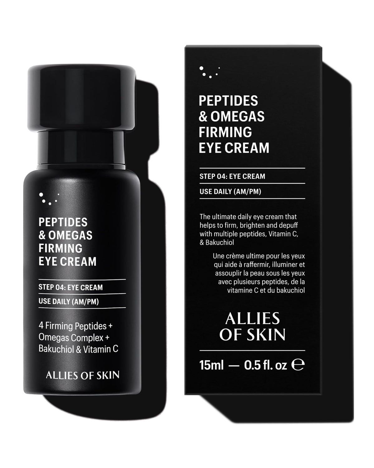 Allies of Skin eye cream front packaging showing product benefits