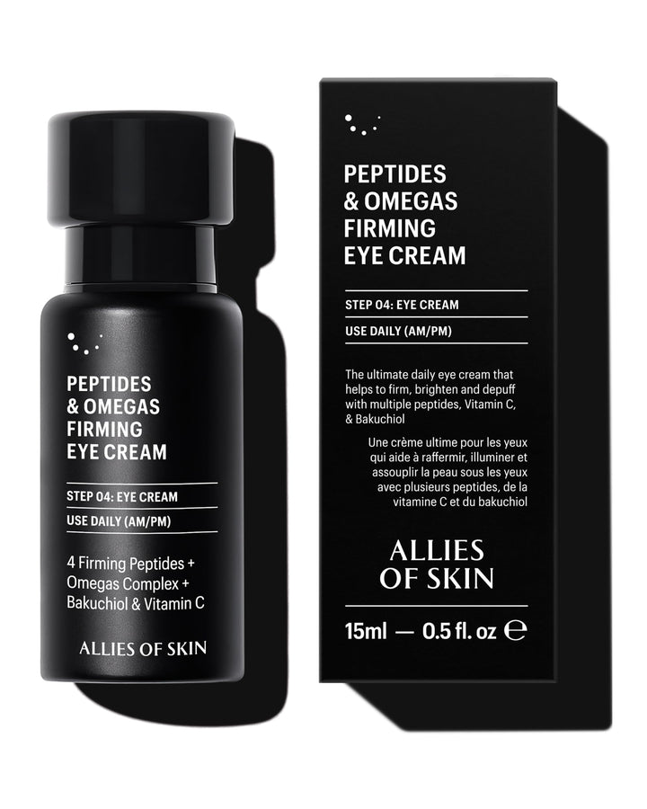 Allies of Skin eye cream front packaging showing product benefits