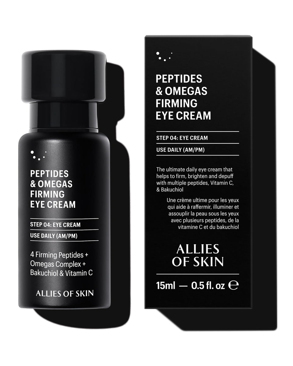 Allies of Skin eye cream front packaging showing product benefits