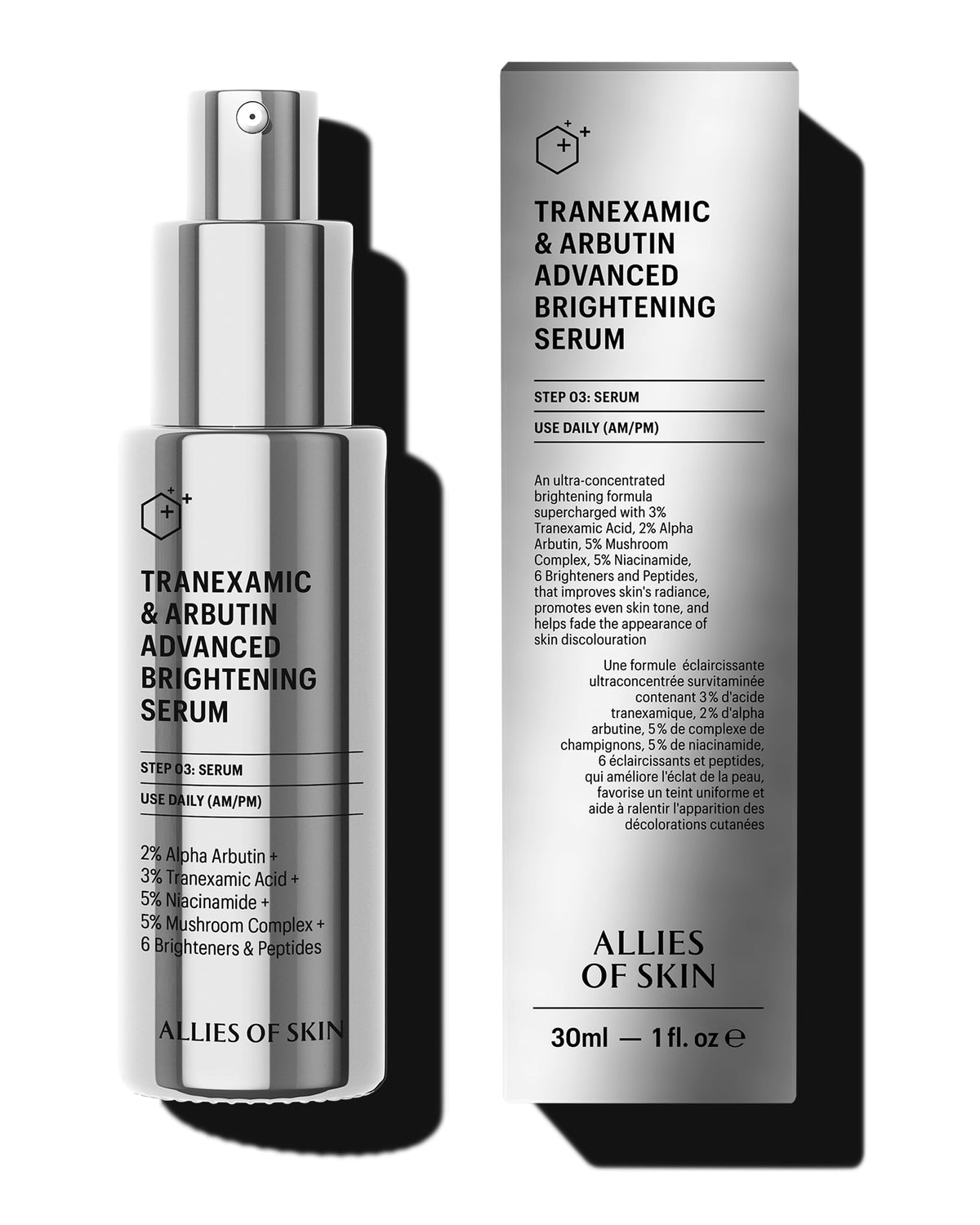 Allies of Skin front bottle showing clean packaging and product name for clear identification and trust