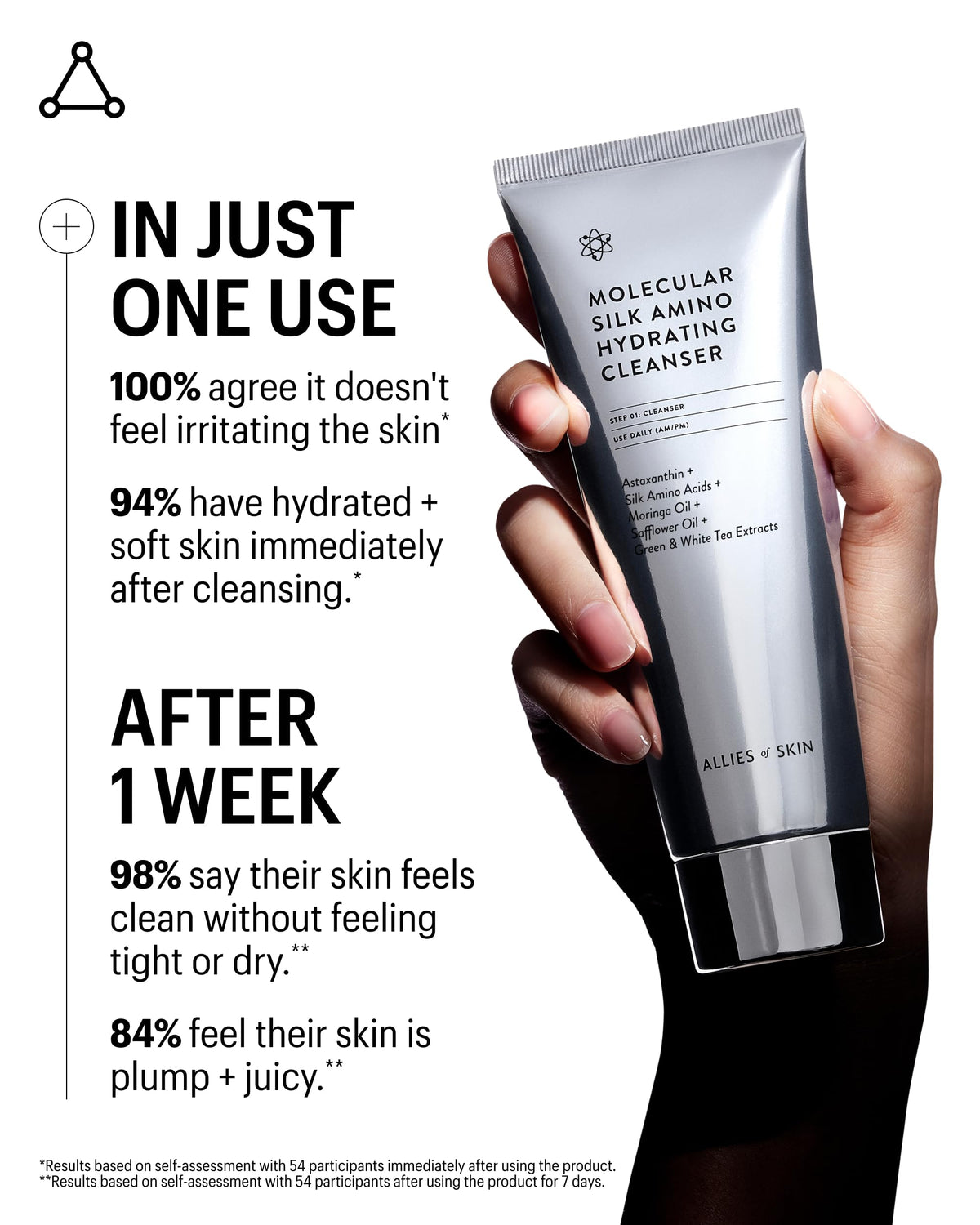 Allies of Skin silky gel texture closeup showing lightweight, moisturizing foam benefit