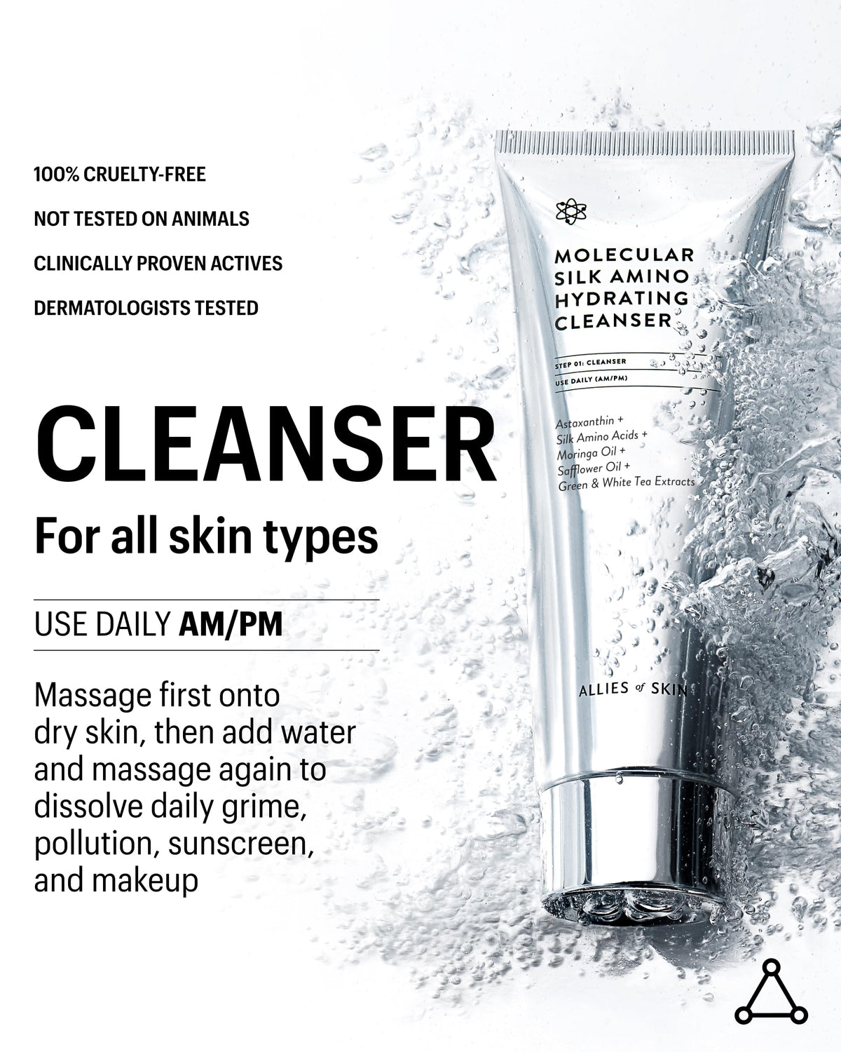 Allies of Skin label closeup focusing on ingredients list and clean formulation benefits