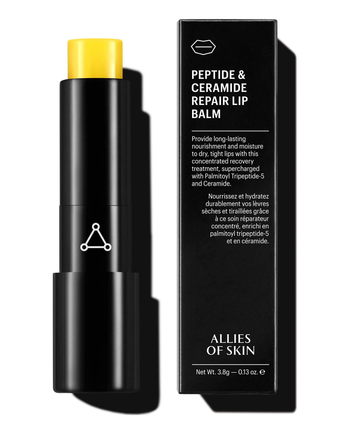 Allies of Skin lip balm front view showing compact travel-ready packaging benefits hydration
