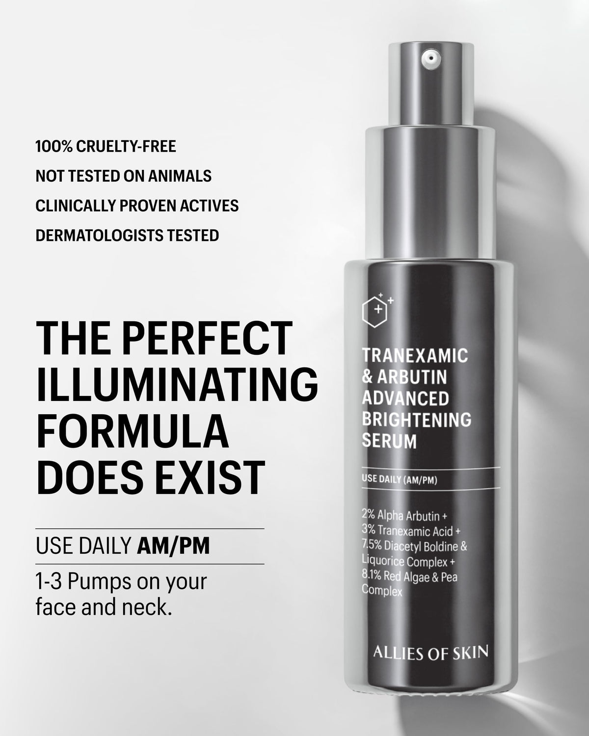 Allies of Skin next to a coin to show 1.6 fl oz size and portability for travel convenience