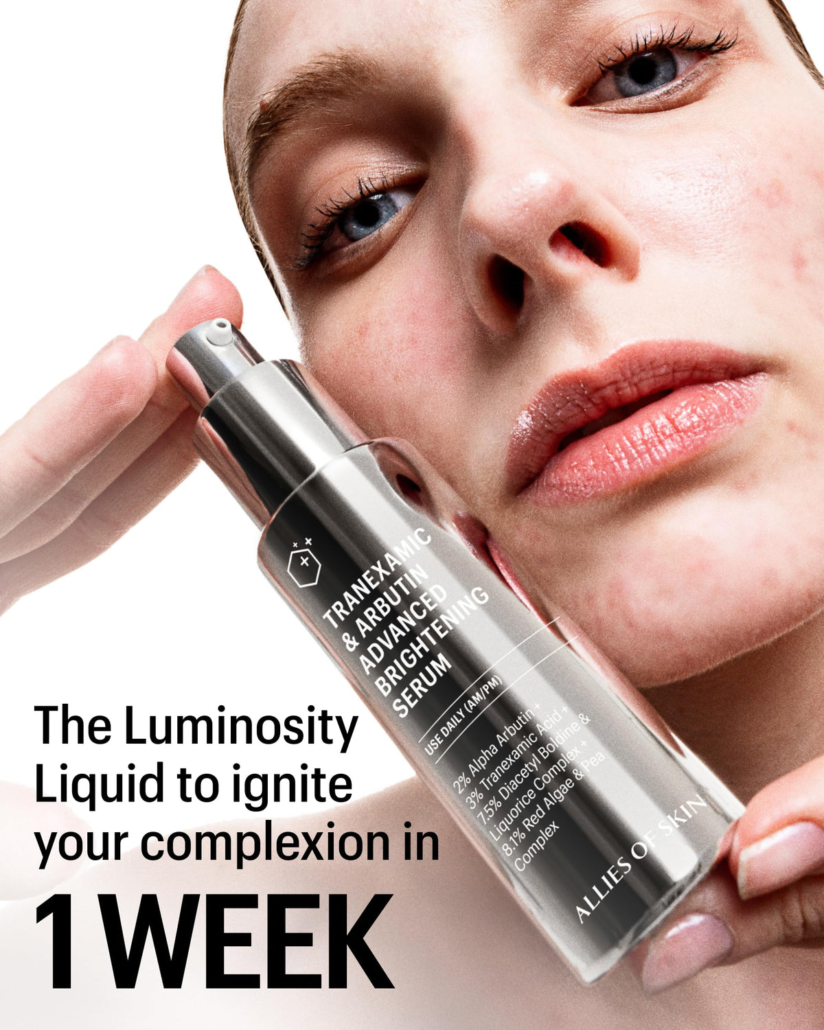 Allies of Skin texture close-up on dropper showing lightweight serum consistency for easy layering