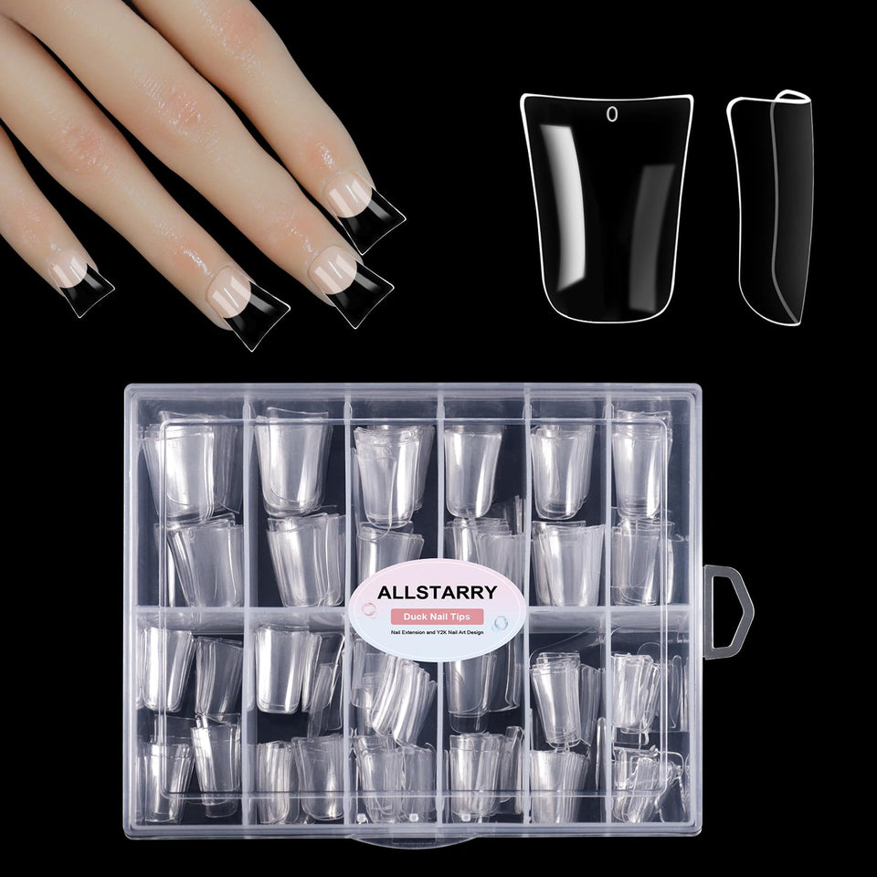 Allstarry front packaging showing 288 duck nail tips and size variety for easy selection