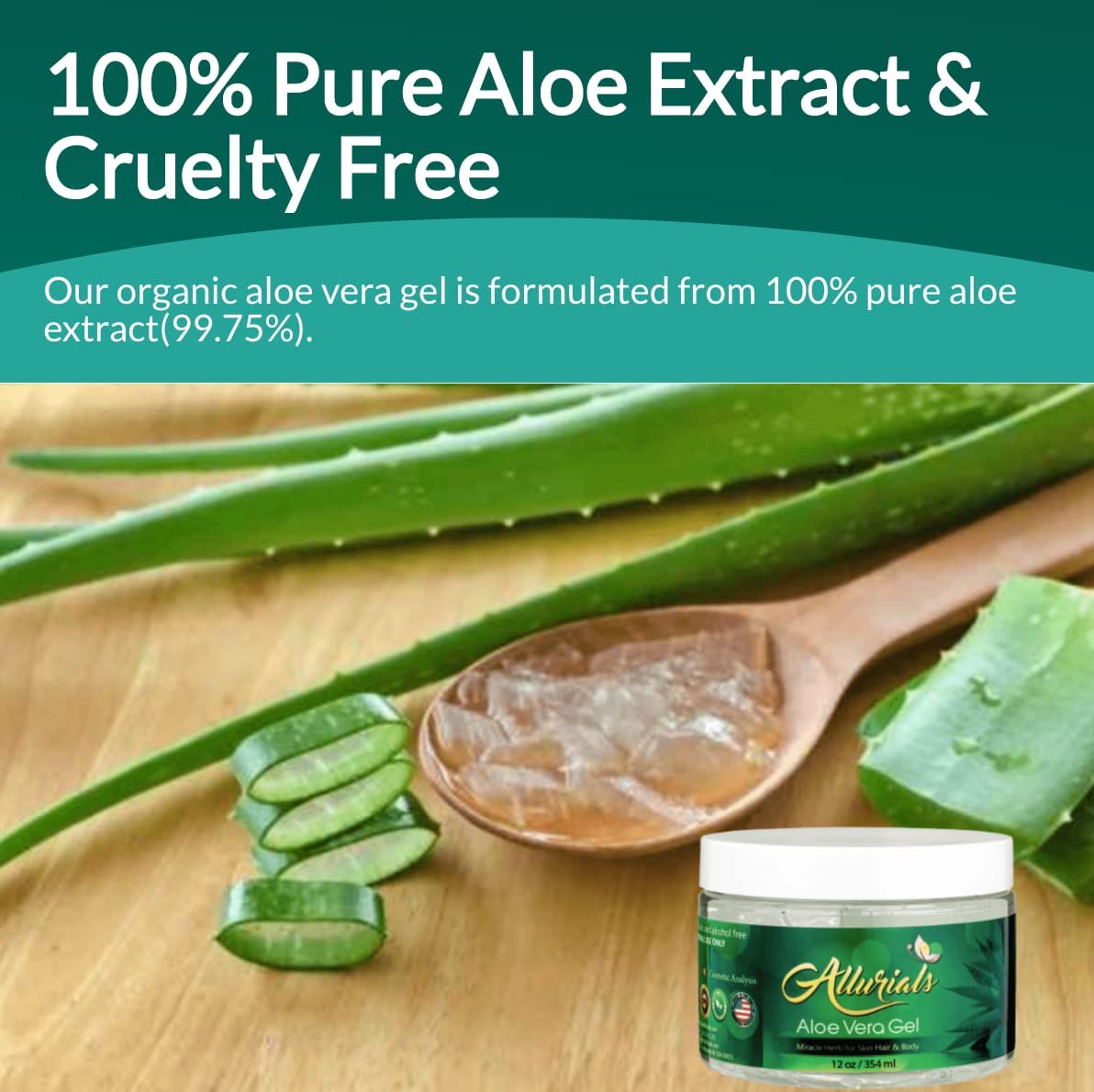 Allurials ingredient label detail highlighting organic aloe extract