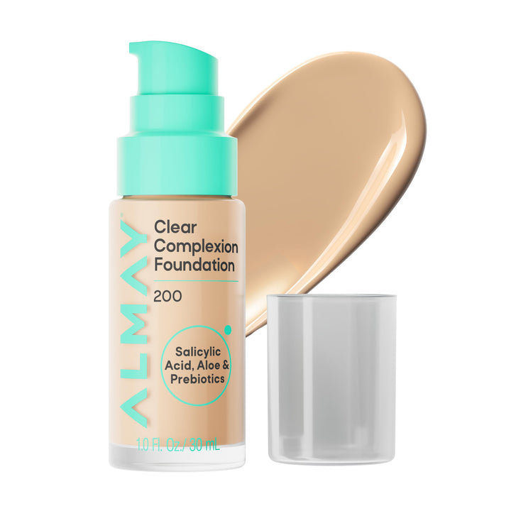 Almay clear complexion foundation front packaging shows vegan formula benefit