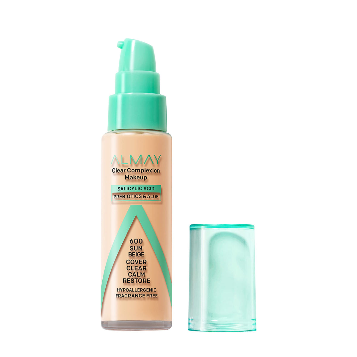 Almay front packaging bottle of Clear Complexion Acne Foundation showing shade and label benefits
