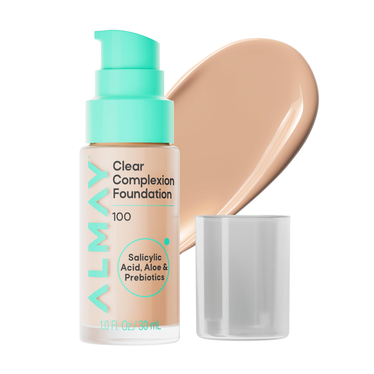 Almay foundation front packaging showing bottle and label, communicates clarity