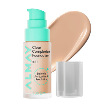 Almay foundation front packaging showing bottle and label, communicates clarity