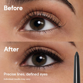 Almay before and after eye shot demonstrating visible lash enhancement benefit