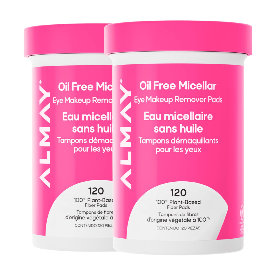 Almay jar front view showing micellar eye makeup remover pads and clean presentation benefit