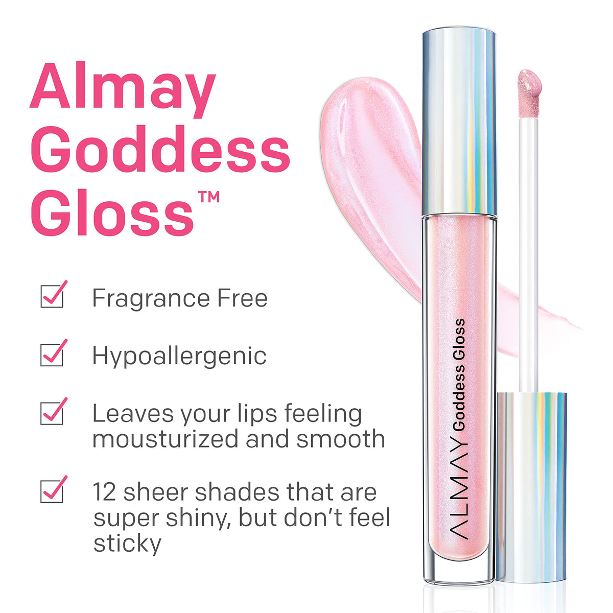 Almay close-up of flocked applicator delivering even gloss coverage