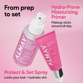 Almay primer on bathroom counter lifestyle shot showing daily routine benefit