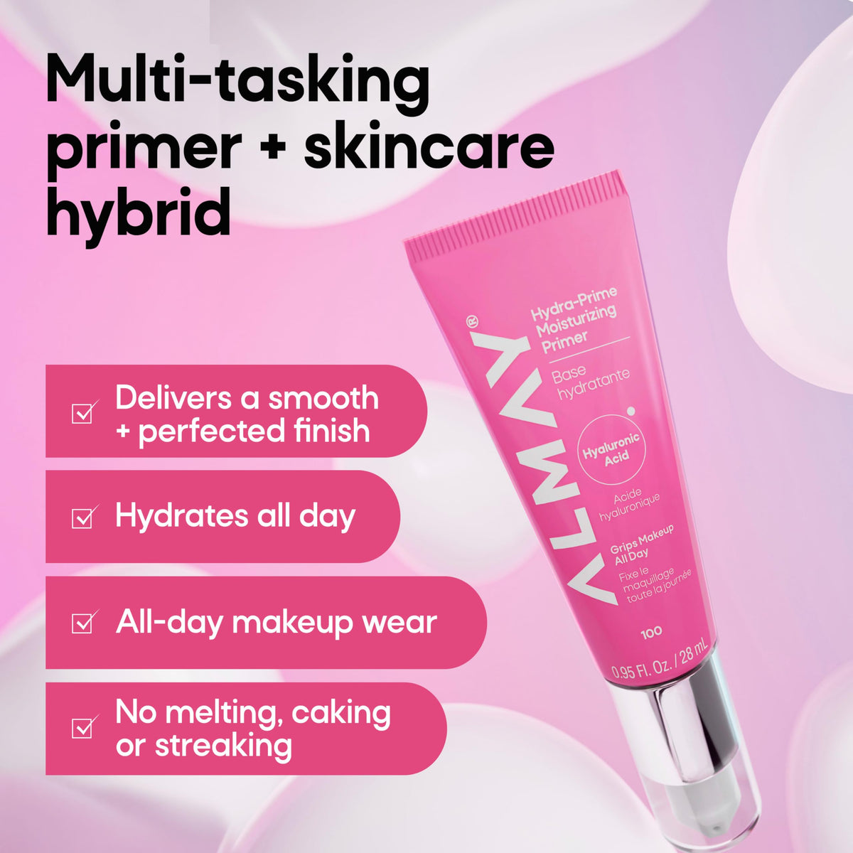 Almay primer creamy texture close-up displaying smooth blendability benefit