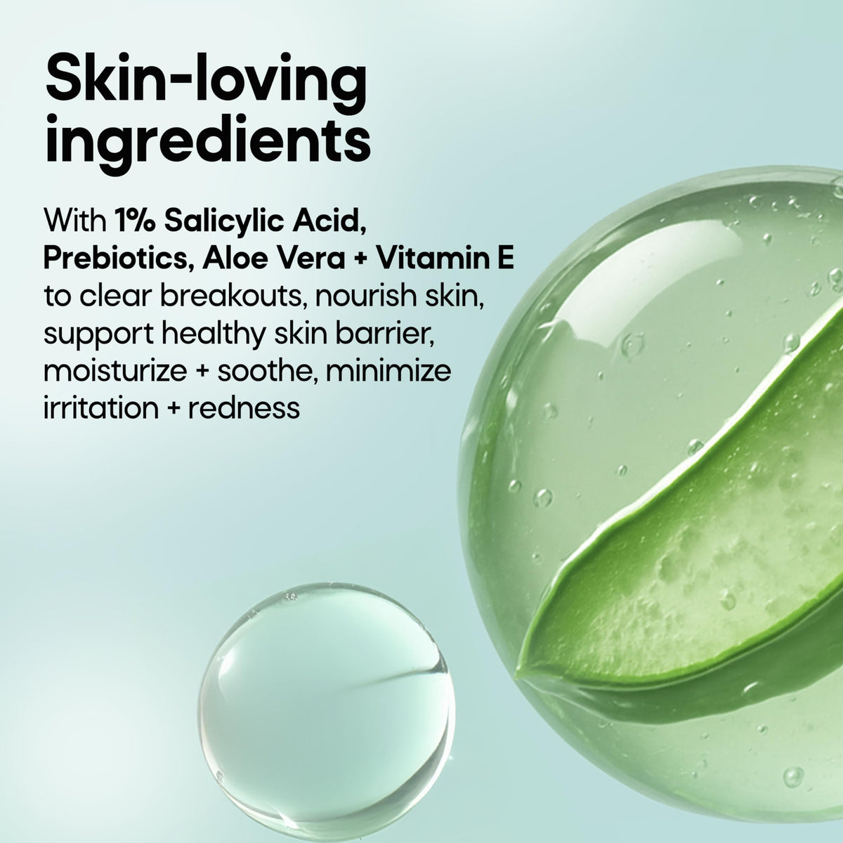 Almay ingredient icons highlighting salicylic acid and prebiotics for clearer-looking skin benefit