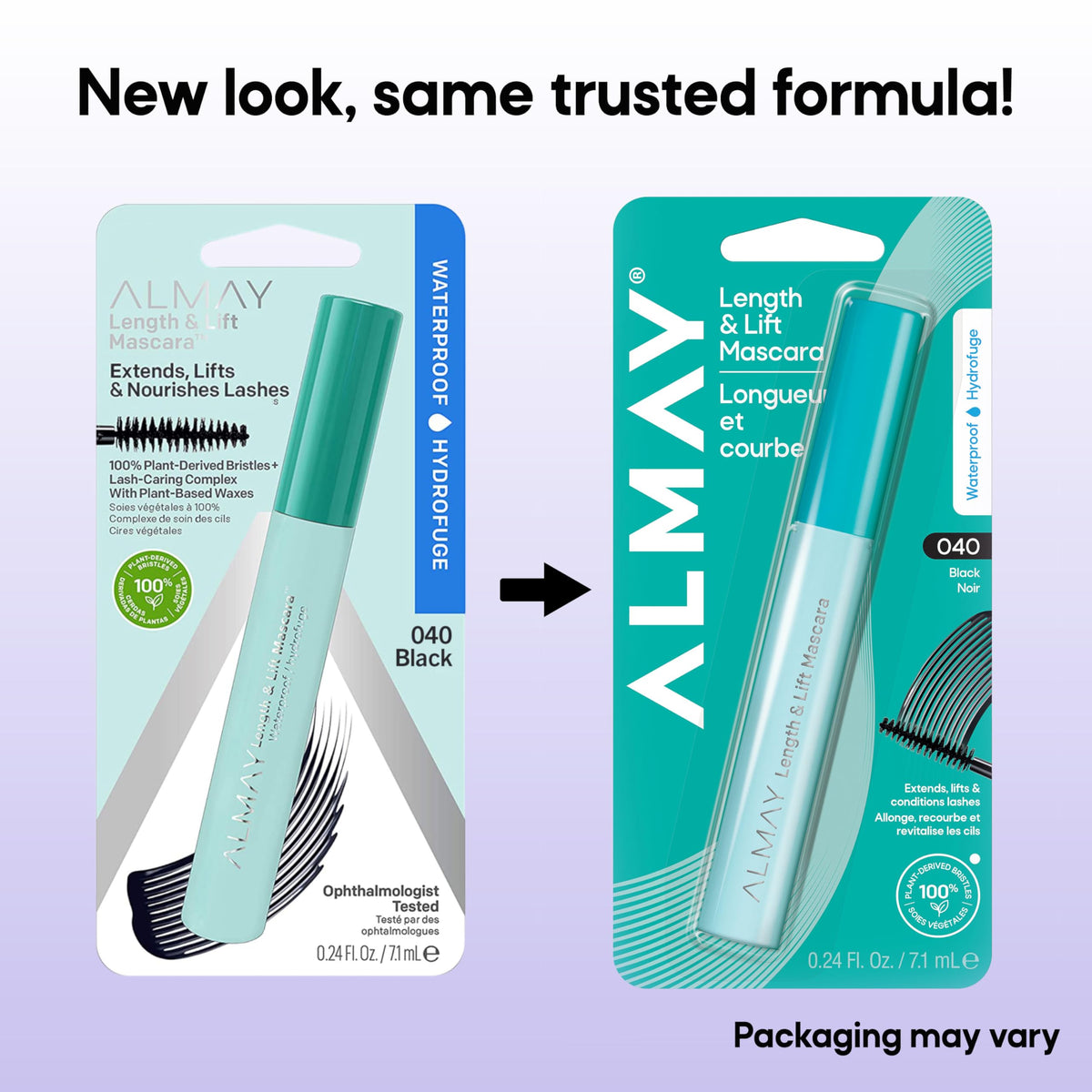 Almay before and after lashes showing visible length and lift improvement