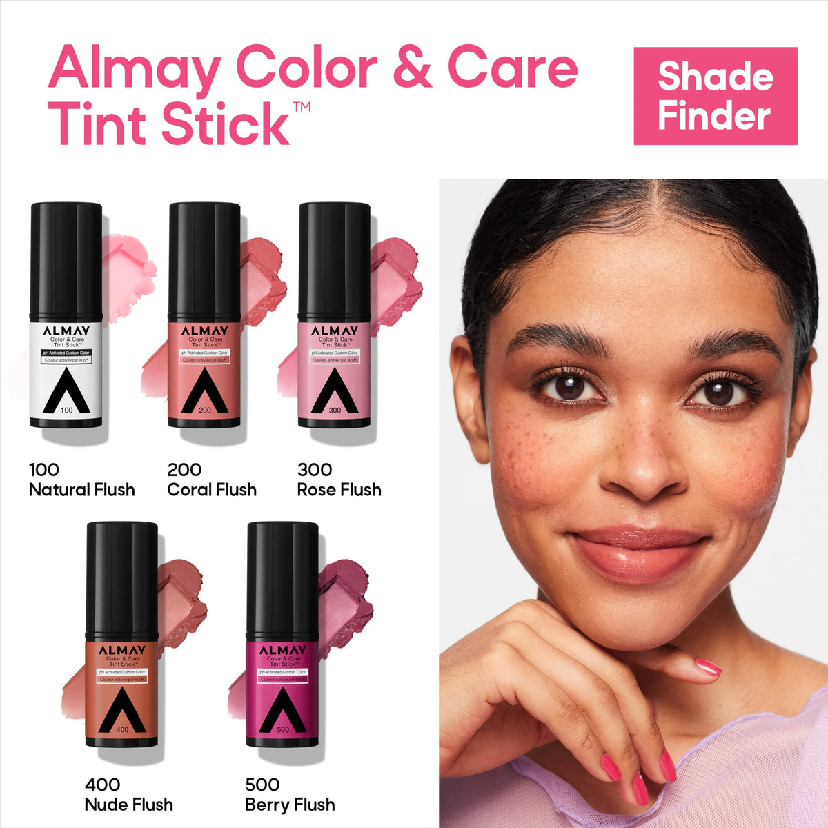 Almay in a cosmetic bag lifestyle shot showing on-the-go convenience benefit