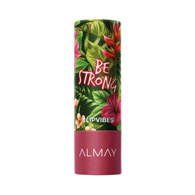 Almay Lip Vibes front packaging showing shade Be Strong and matte finish, clear product ID and benefit