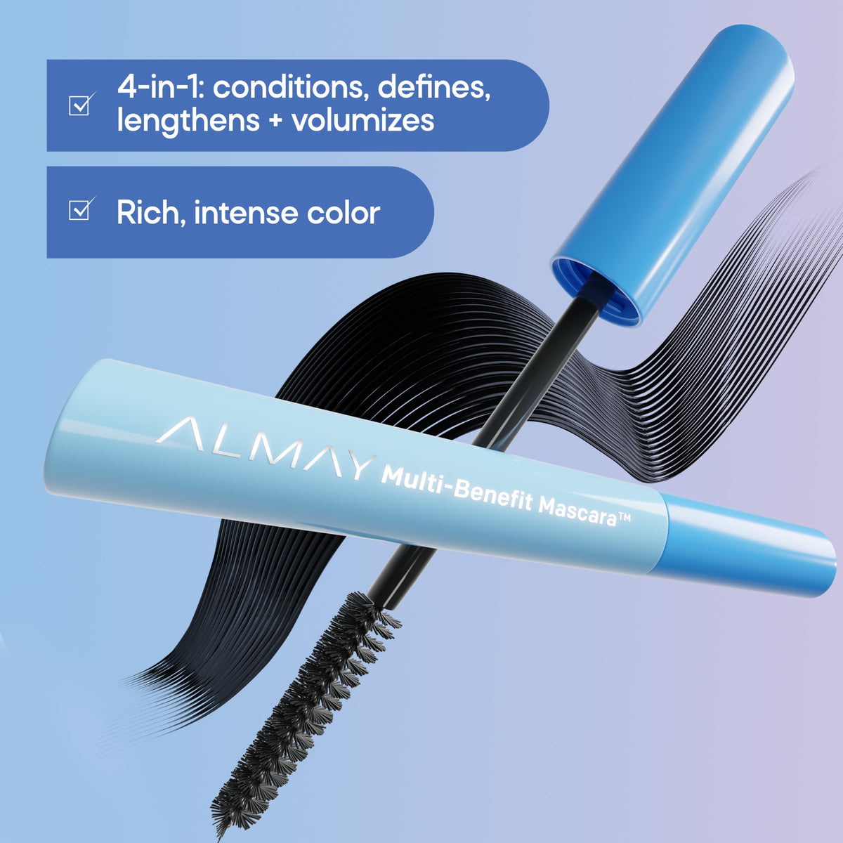 Almay mascara wand applying pigment for precise lash coating