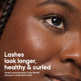 Almay mascara bristle close-up highlighting plant-derived brush for gentle coating