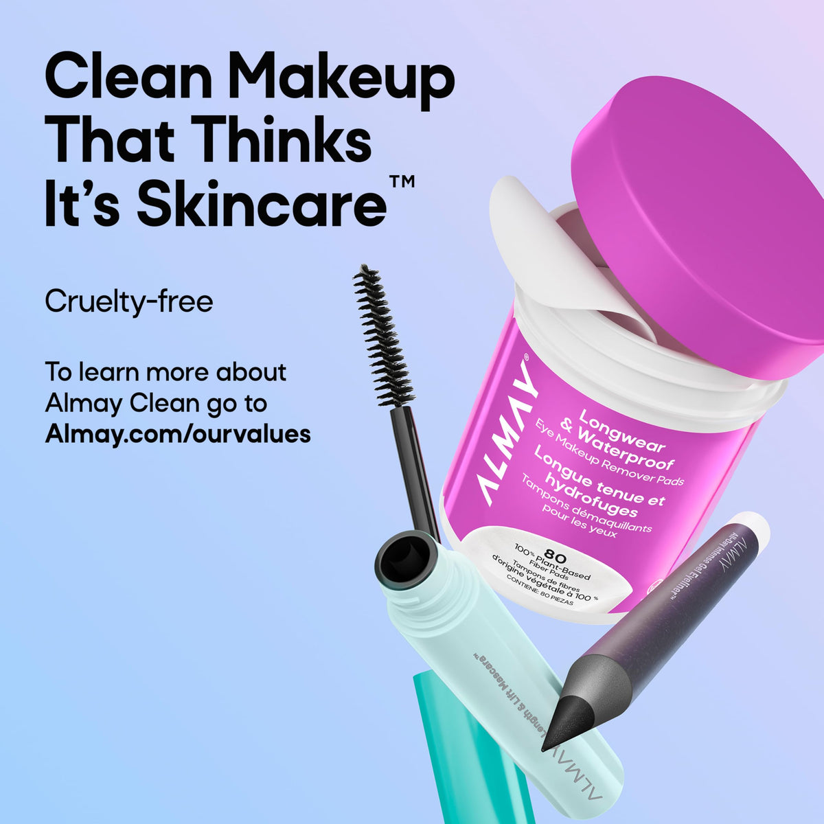 Almay mascara tube label clear branding and ingredient nod for trusted formulation benefit