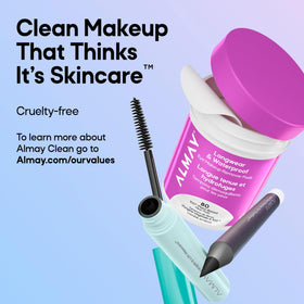 Almay mascara tube label clear branding and ingredient nod for trusted formulation benefit