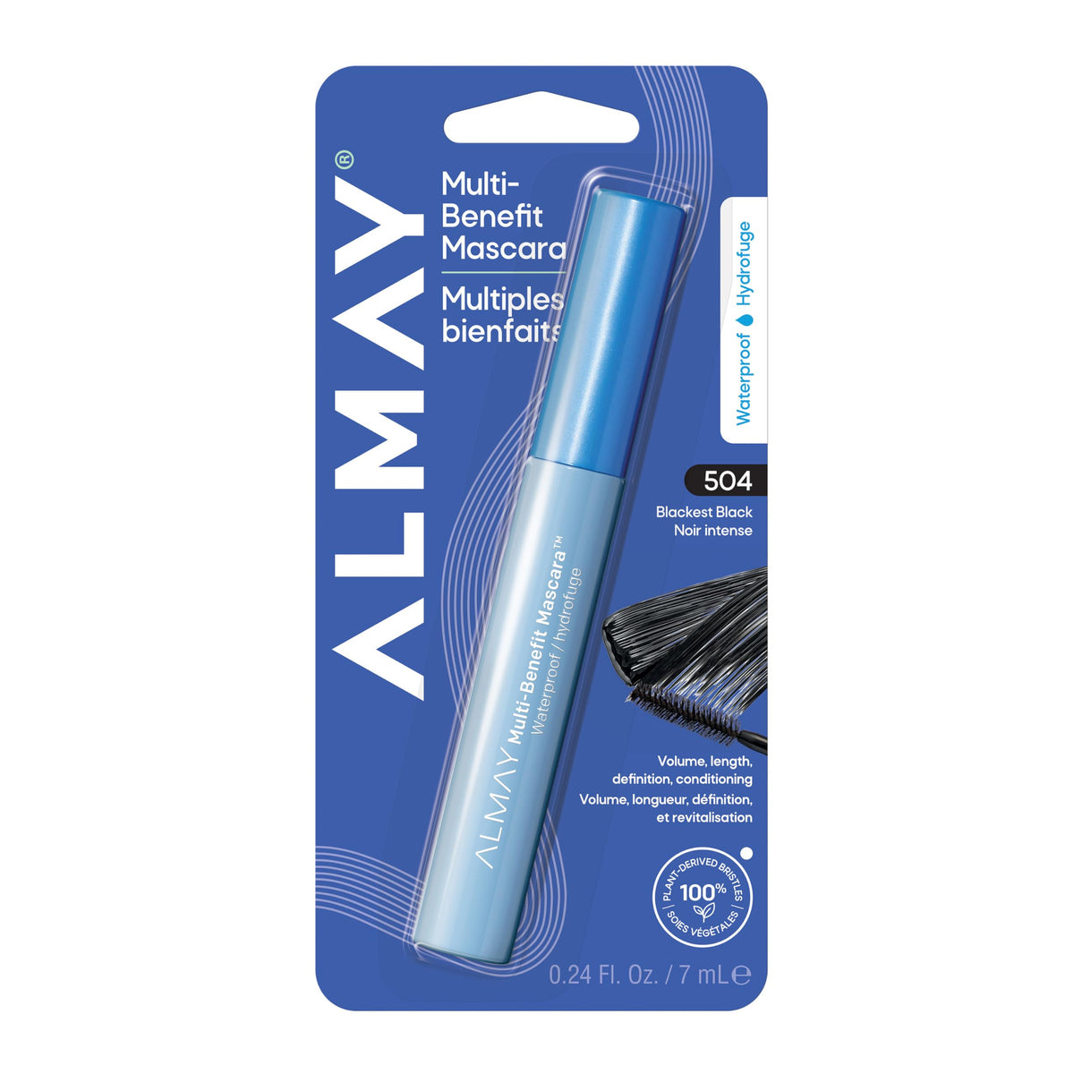 Almay mascara front packaging showing bold black shade and benefits