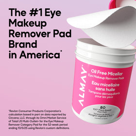 Saturated pad detail displaying Almay micellar solution for efficient makeup lift