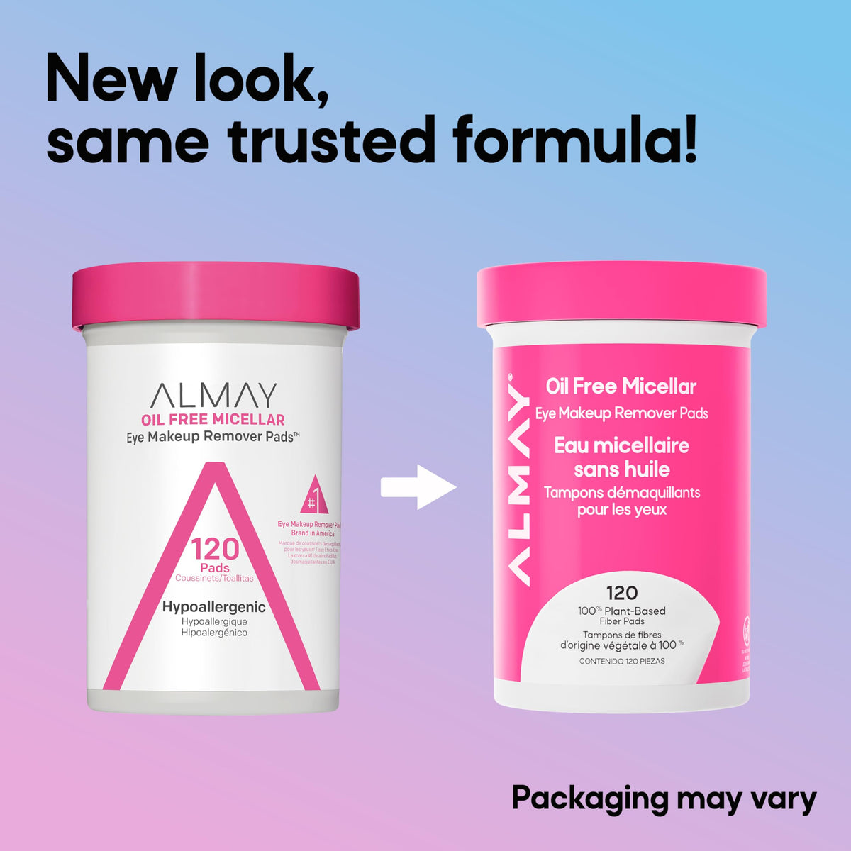 Underside of Almay jar showing recycled material label and eco-friendly benefit