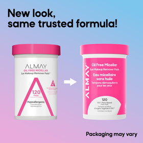 Underside of Almay jar showing recycled material label and eco-friendly benefit