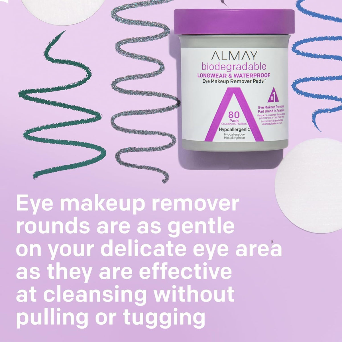 Almay removing mascara action shot showing quick lift of waterproof makeup