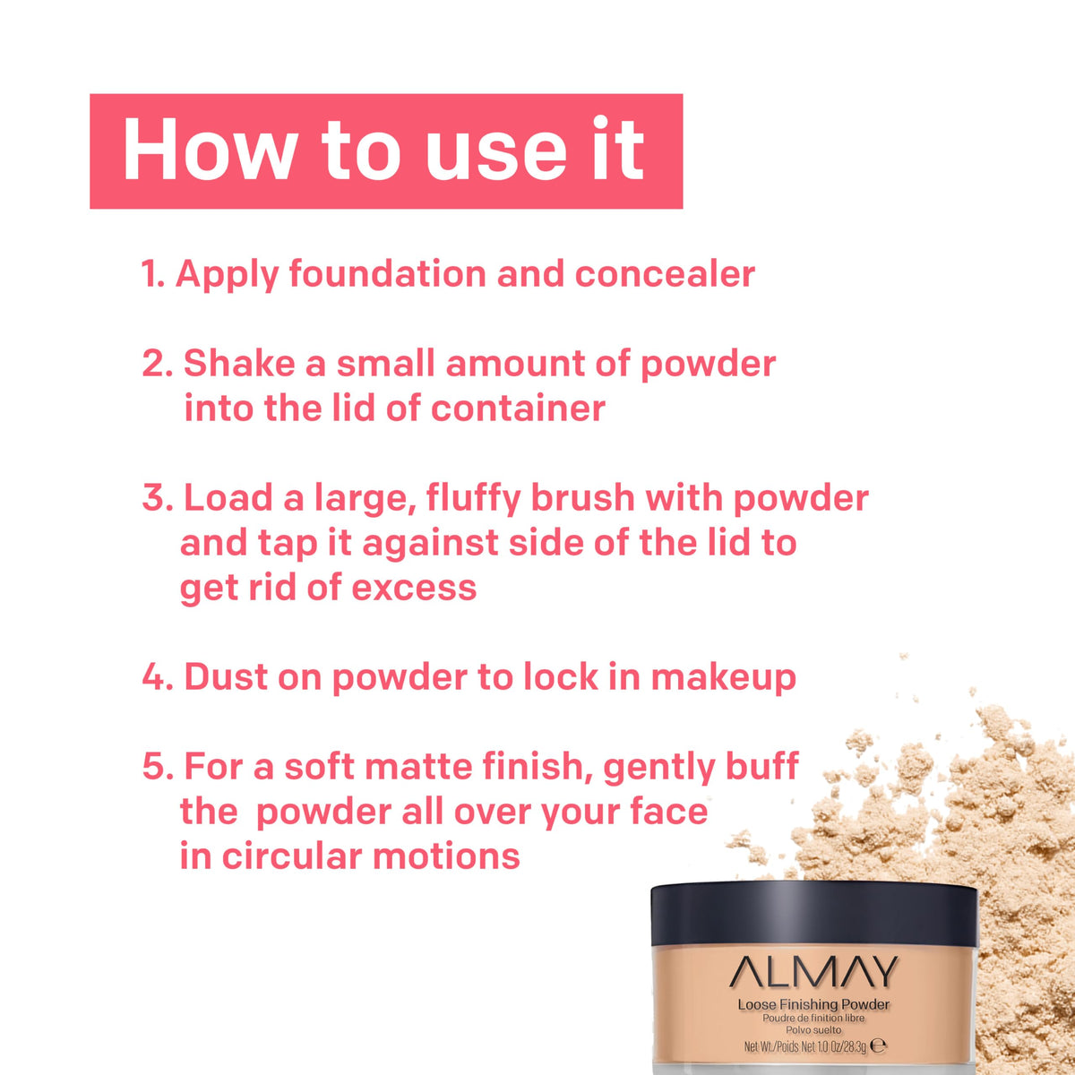 Almay powder size comparison next to hand for compact, travel-friendly benefit