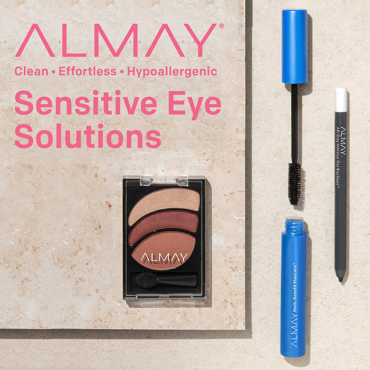 Almay duo beside coin size comparison illustrating travel-friendly compact benefit