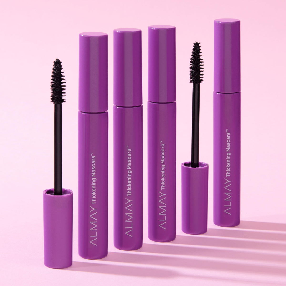 Almay mascara on model lashes illustrating fuller, separated lash effect